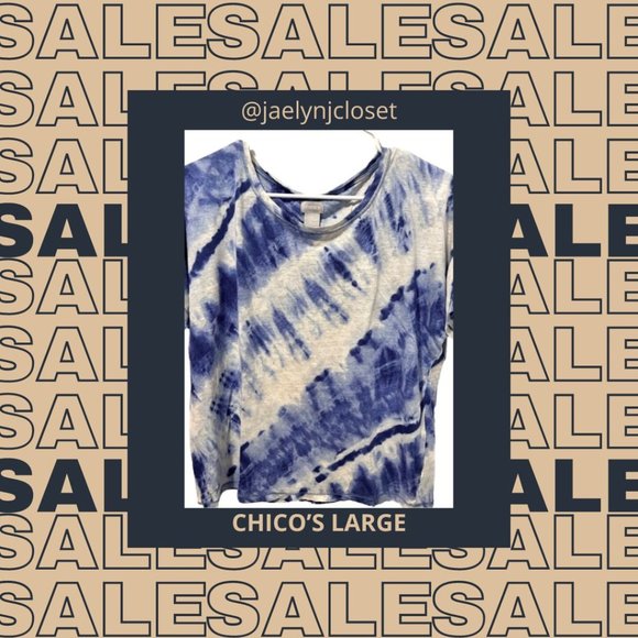 Chico’s Blue Tie Dye Short Sleeve Top - Picture 1 of 8